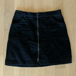 Zip front black denim skirt